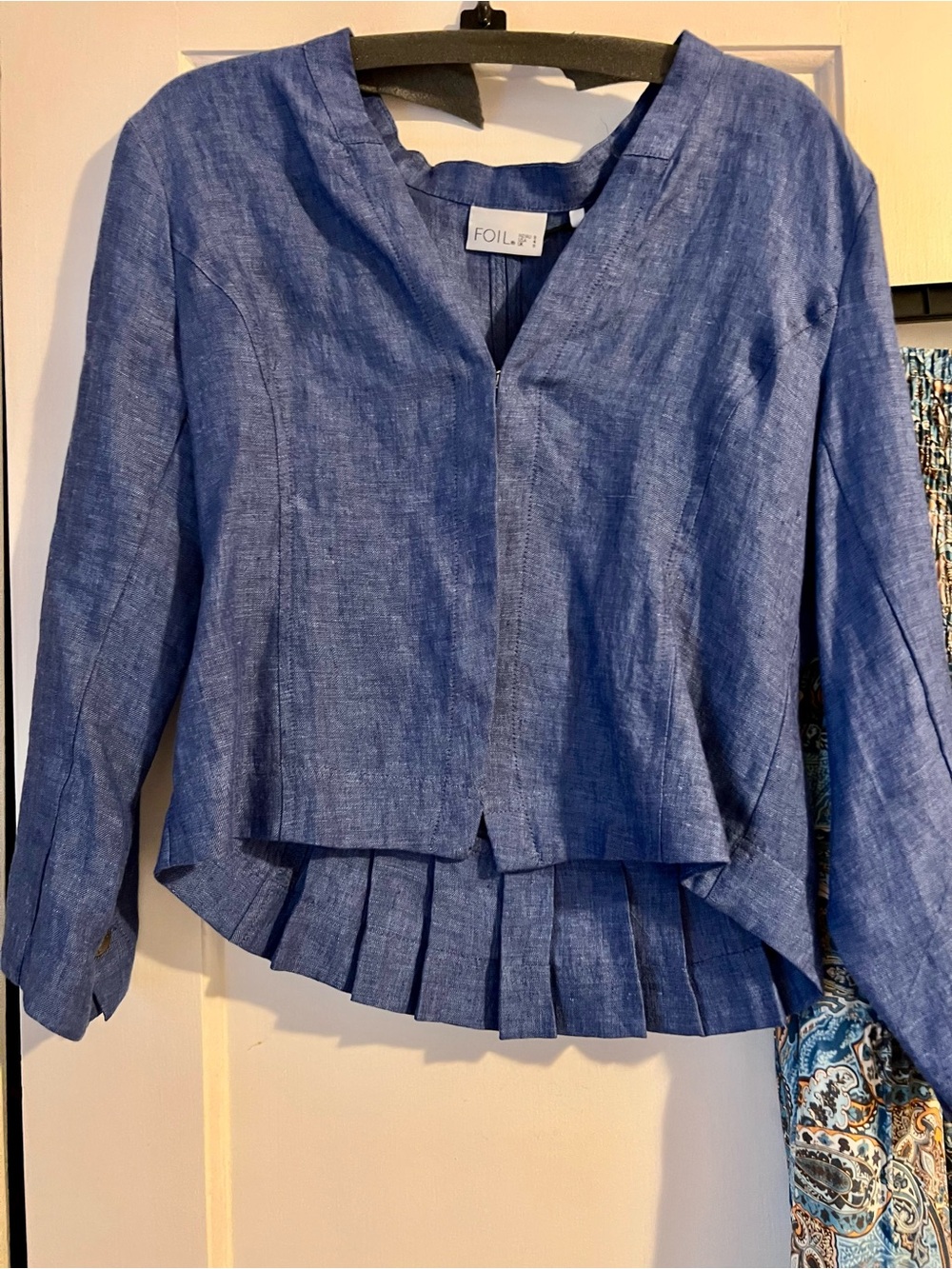 Foil brand - Blue Linen Blend Pleated Hem Blouse